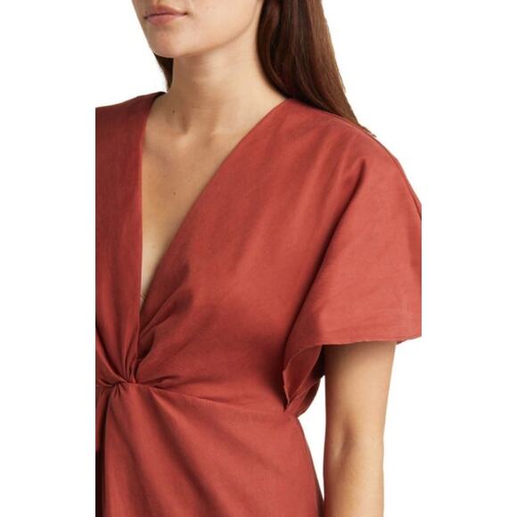 Julia Jordan Dress Womens 10 Flutter Sleeve Twist Front V Neck Sheath in Rust - Picture 4 of 11